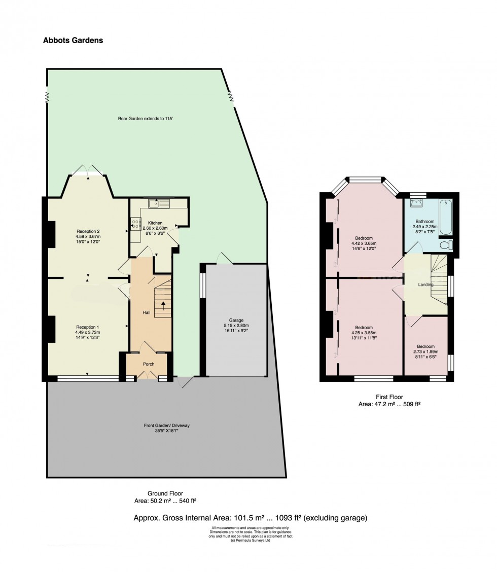 Floorplan for Abbots Gardens, East Finchley / Hampstead Garden Suburb borders