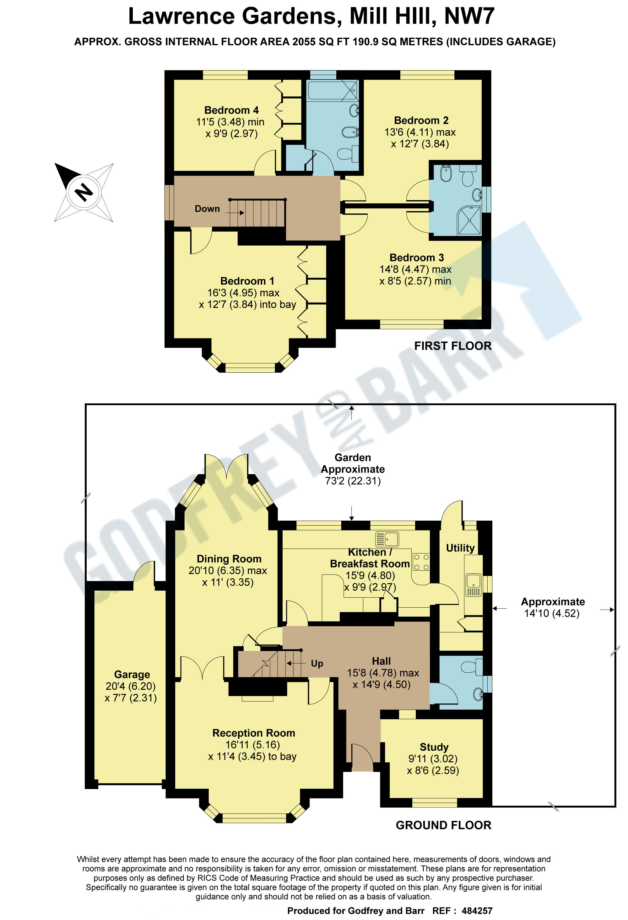 Godfrey & Barr Estate Agents Floorplan for Lawrence Gardens, Mill Hill, NW7