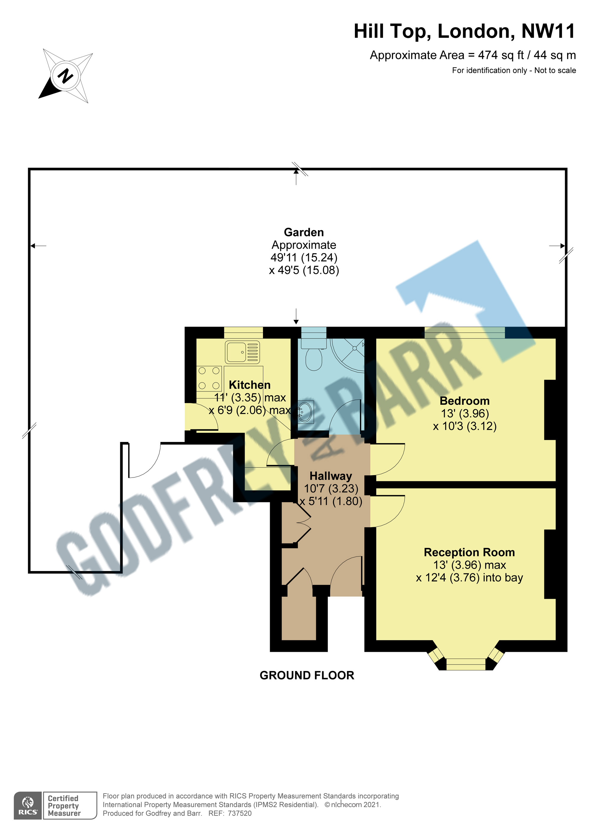 Godfrey & Barr Estate Agents Floorplan for Hill Top, Hampstead Garden Suburb, NW11